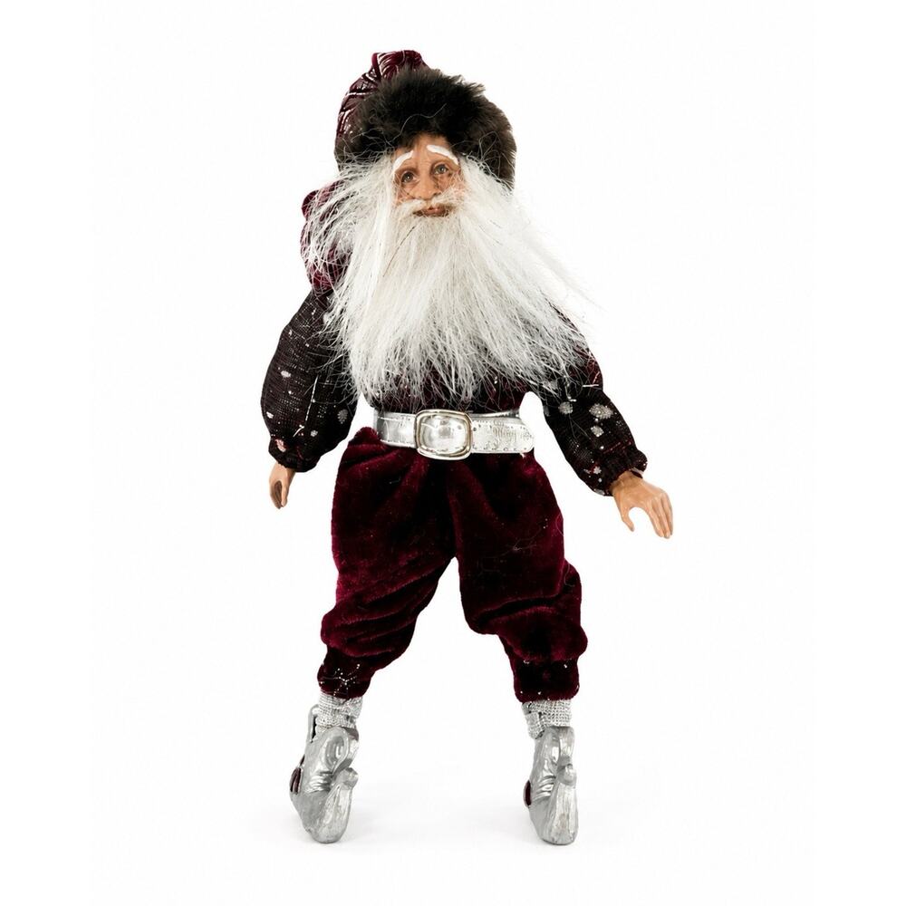 Vintage Whimsical Santa Figure Doll Burgundy Velvet Silver Shoes 9” Christmas